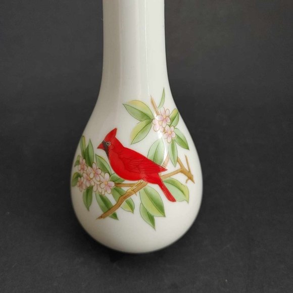 Vintage Lefton Cardinal Bud Vase Gold Trim Japan 2595 EUC 7" Bird Floral - Picture 3 of 9